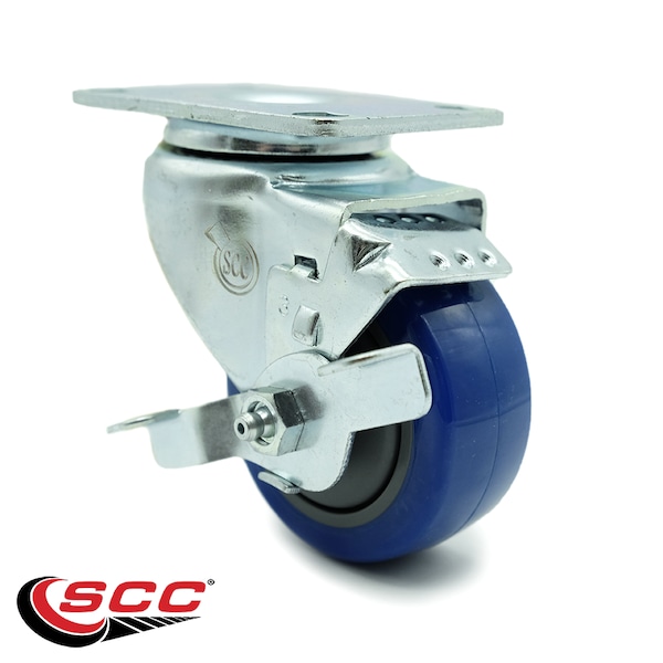 3 Inch Blue Polyurethane Wheel Swivel Top Plate Caster With Brake